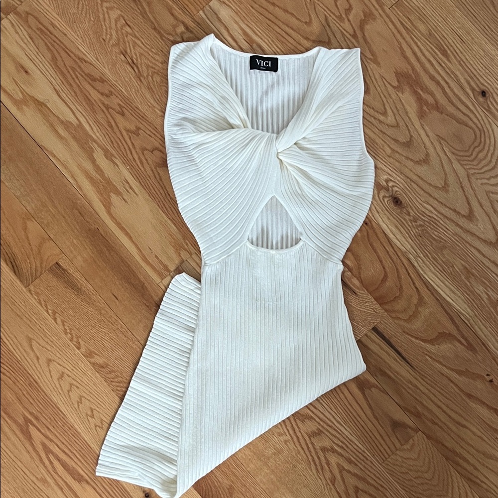 VICI Cream Ribbed Twist Front Sweater dress